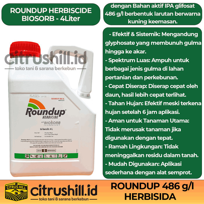 ROUND UP 4 Liter - ROUNDUP - RACUN/PEMBASMI RUMPUT - HERBISIDA