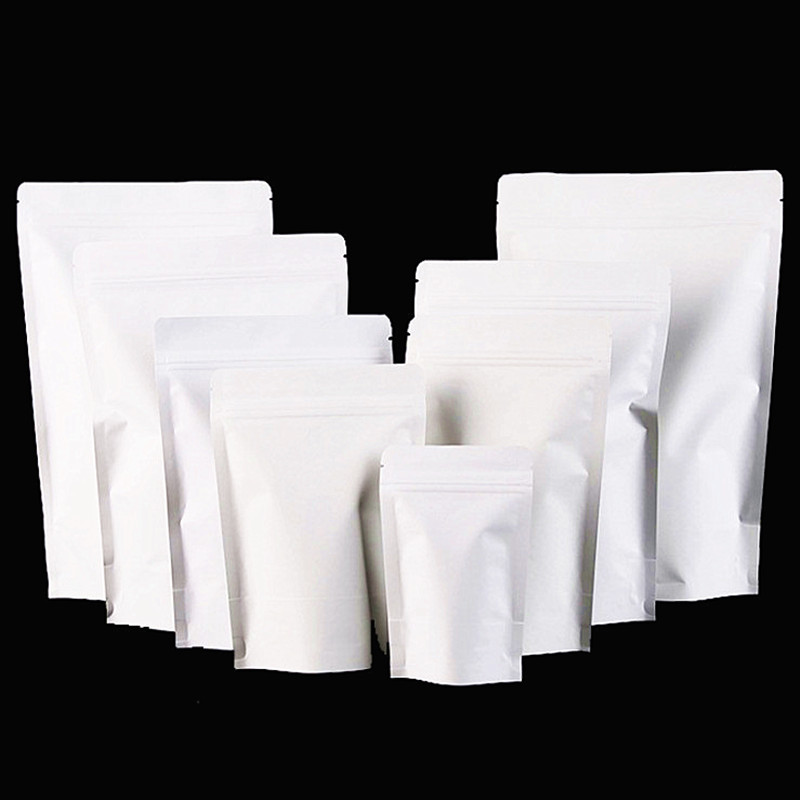 

Wholesale Stand up White Paper Zip Lock Bags Resealable Party Wedding Biscuits Food Snack Chocolate Heat Sealing Package Pouches