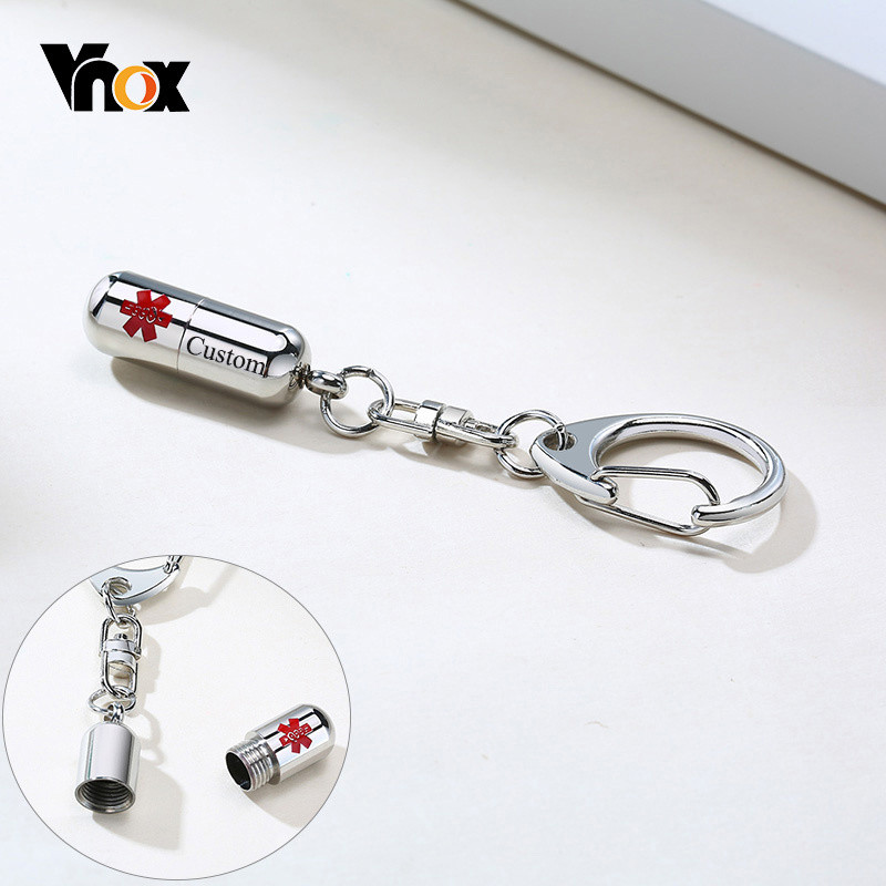 

Vnox Custom Engrave Medicine Names Carry Your Daily Medicine in This Capsule Medicine Pill Key Chains Stainless Steel Jewelry