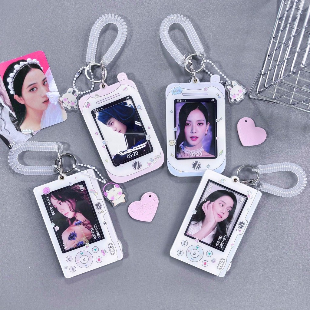 

INS Y2K Acrylic Mobile Phone Shape Photo Card Holder with Coil Keychain 3inch/2R Camera Design Bus Card ID Card Protective Case Friend Gift