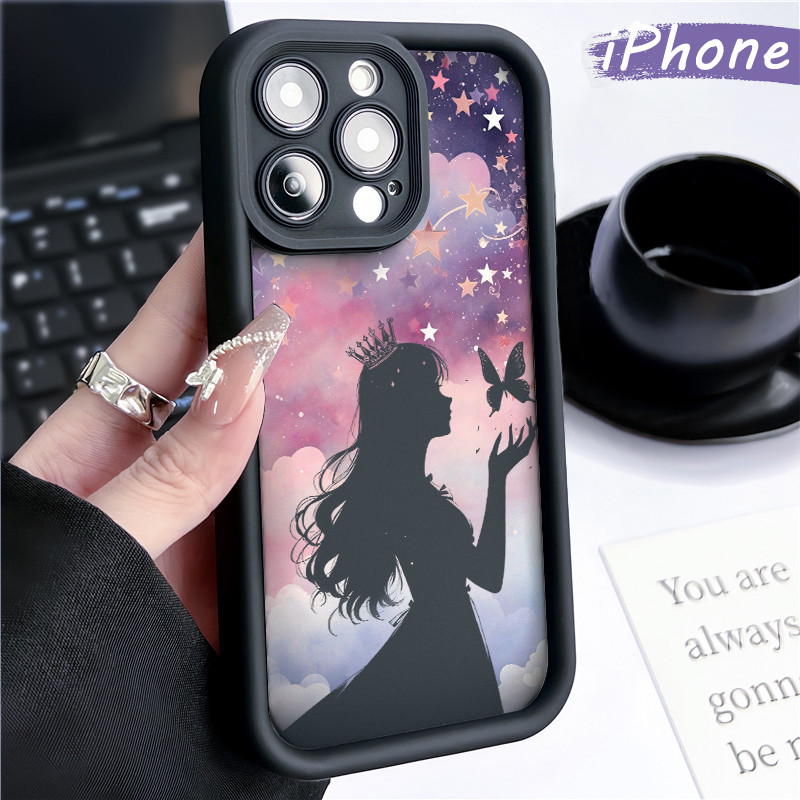 Estetik Putri Silicone SoftCase iPhone 13 15 11 12 14 Pro Max XR X Xs Soft Polos Hitam TPU Tebal Cas