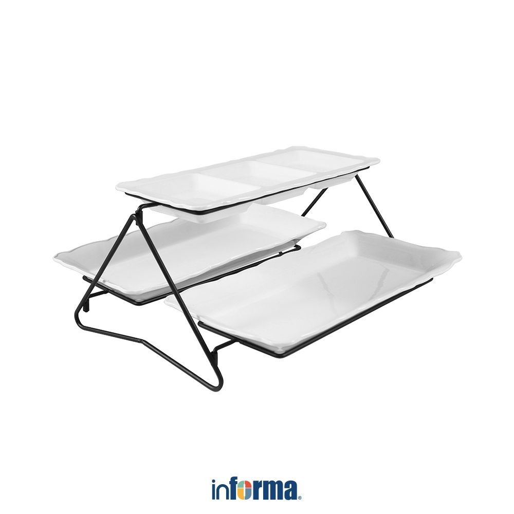 Informa Appetite Set 4 Pcs Halon Piring Saji Dengan Rak - Putih Serving Plate Wadah Hidangan Food Gr