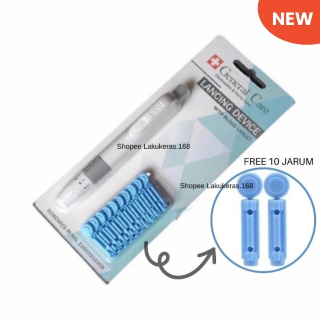 LANCING DEVICE GENERAL CARE BONUS 10 JARUM PEN LANCET BEKAM Murah termurah