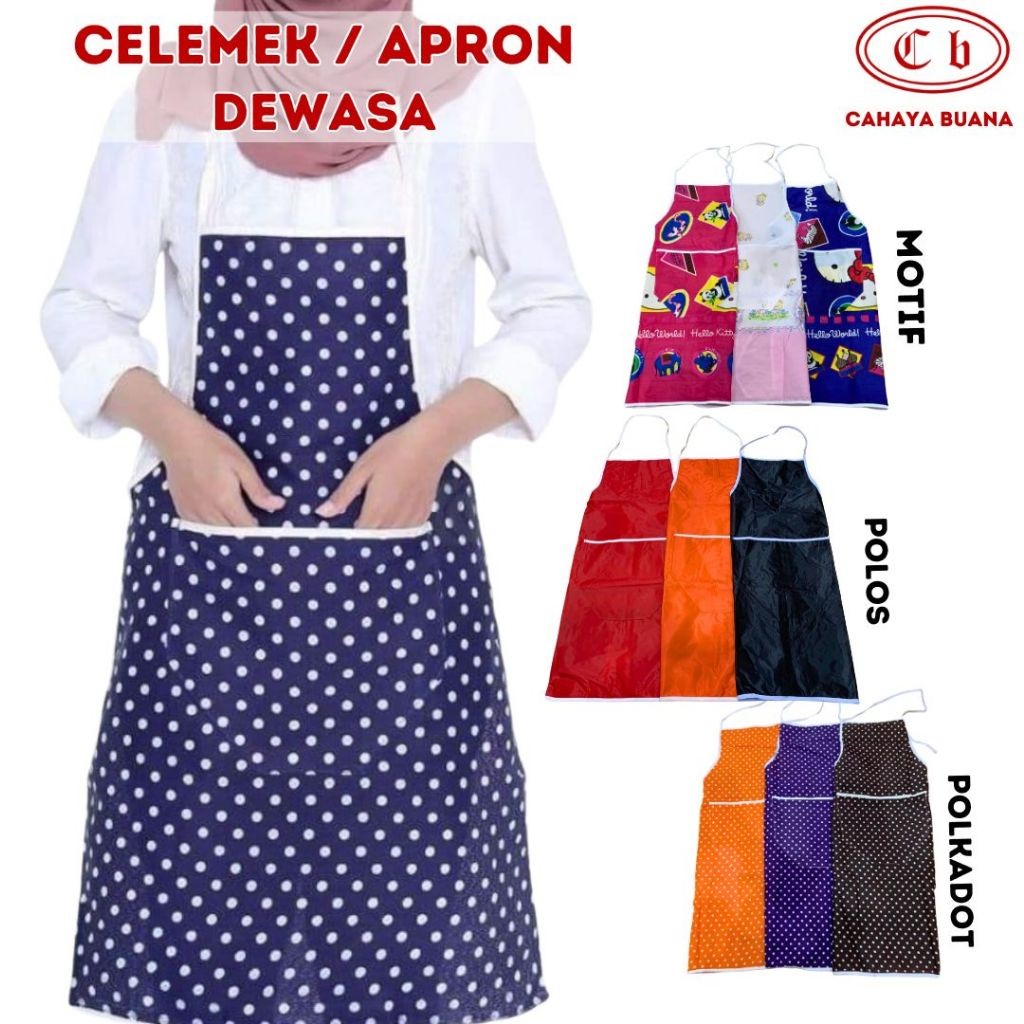 Celemek Dewasa kain / Apron masak Motif / Polkadot & Polos