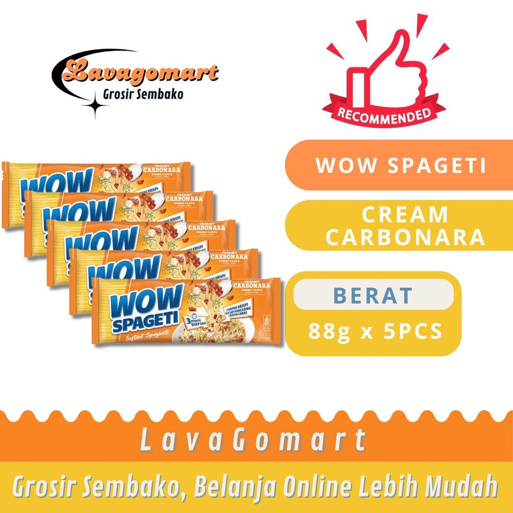 

WOW SPAGETI INSTANT SPAGHETTI CREAM CARBONARA PCK 88g - 5 PCS - LAVAGOMART - BANDUNG