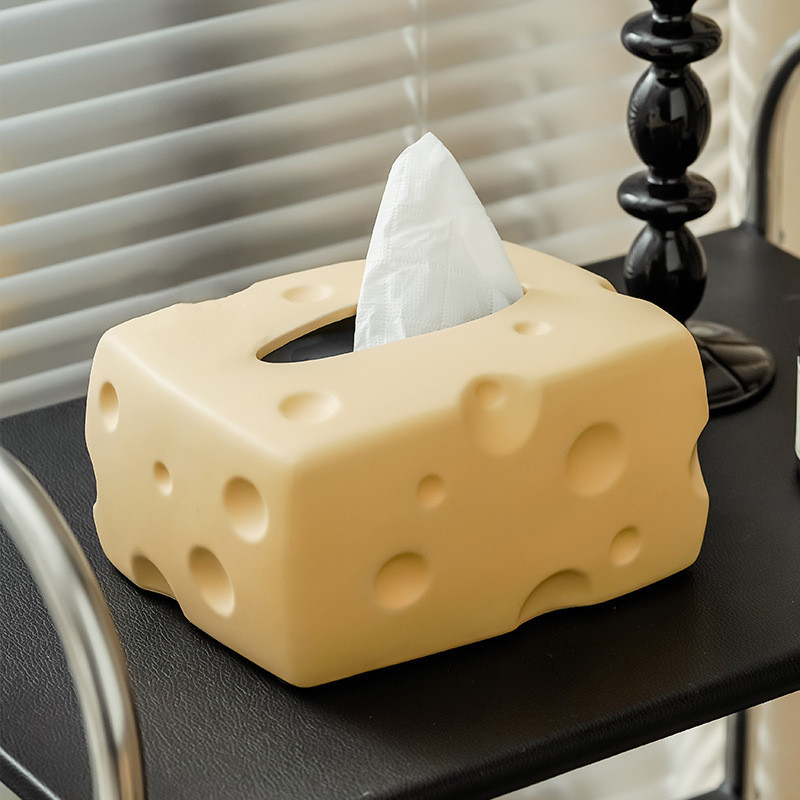 

Ceramic Tissue Box Cartoon Cheese Shape Paper Towel Holder Napkin Desktop Storage Perforated Ornament