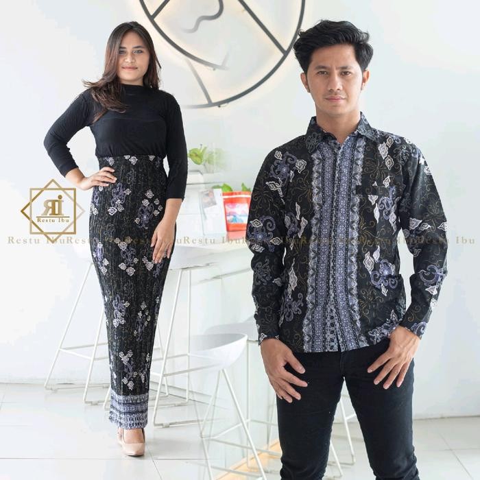 Baju Couple setelan batik Kemeja lengan Panjang & Rok Plisket batik (part 2) wanita sarimbit keluarg