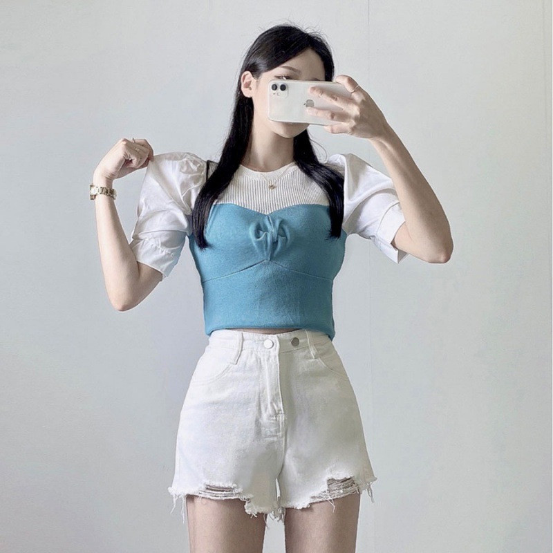 Blouse Rajut Wanita Korean Style Import HAF | Blouse Korean Style Rajut Import Lengan Pendek | Blous