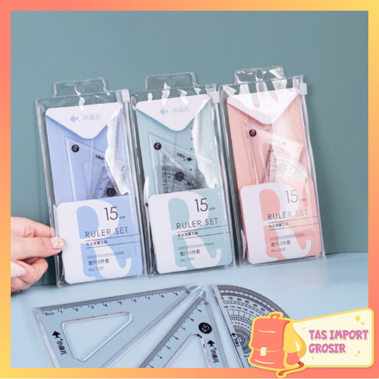 

Tas Import - S6135 Penggaris Set 4 In 1 / Perlengkapan Sekolah Menggambar Motif Polos / Ruller Set Transparant / Penggaris Bening Polos