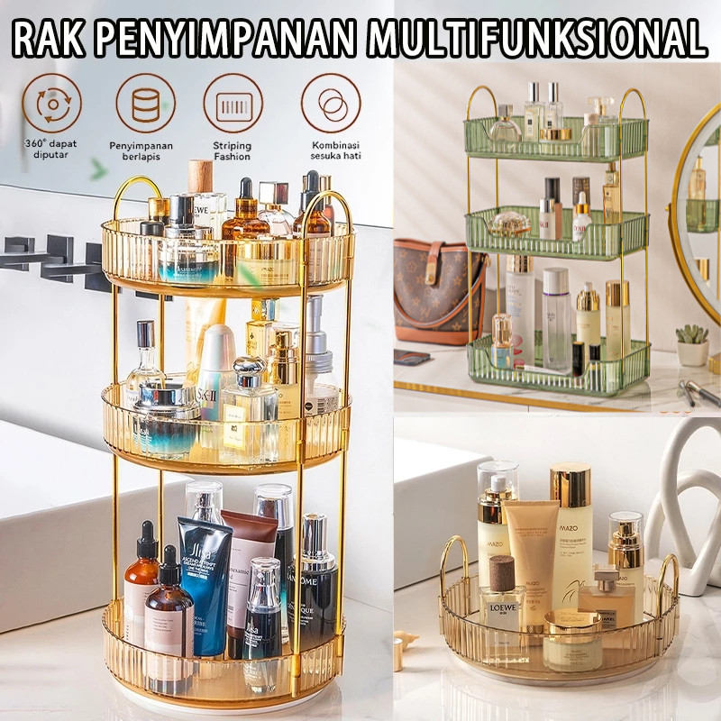 Rak Makeup Gold / Rak Gold / Rak Bumbu / Rak Dapur/ Rak Putar / Makeup Organizers Perfume Organizer