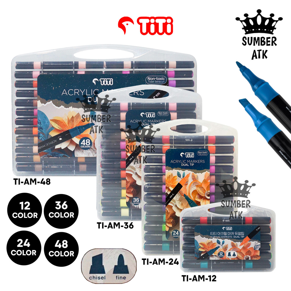 

Acrylic Marker Pen TITI DUAL-TIP 12 24 36 48 WARNA Set Spidol Akrilik Dual Tip TI-AM-12 TI-AM-24 TI-AM-36 TI-AM-48
