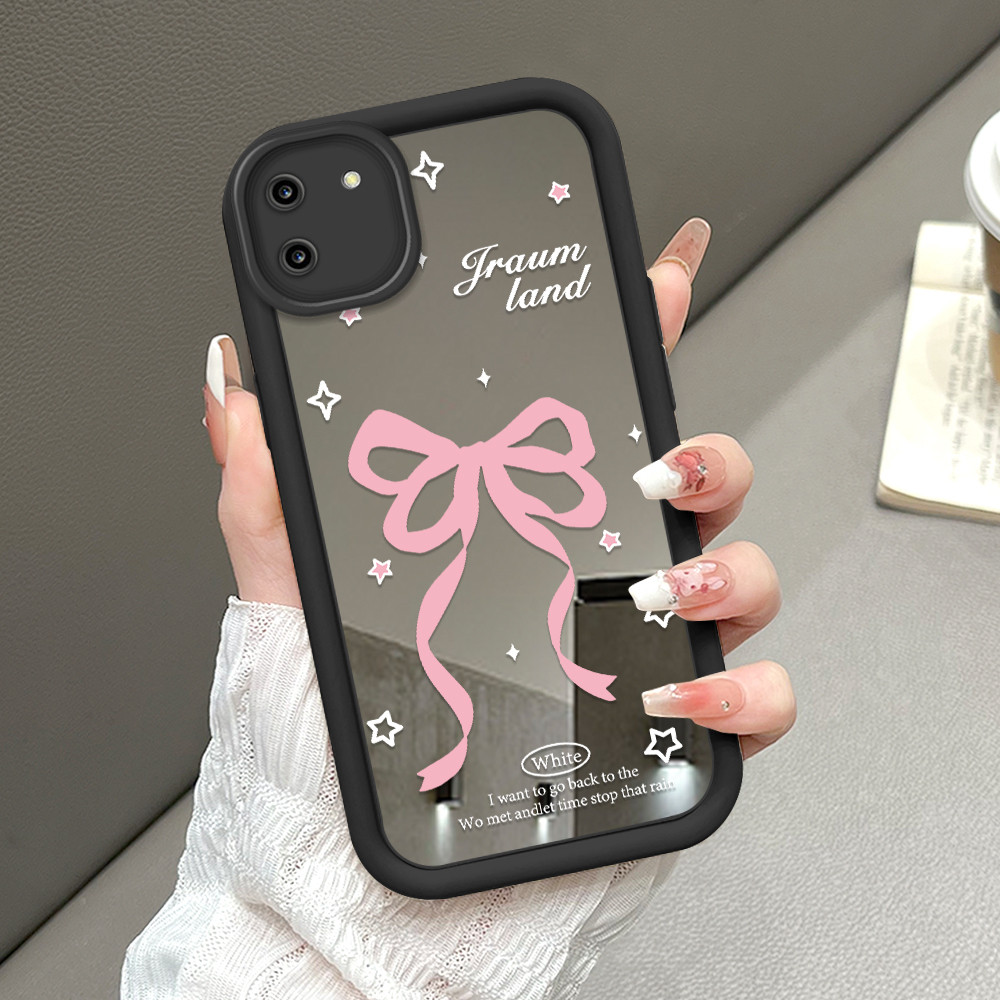 Realme C11 Hp Silikon Casing Handphone Mode Softcase Untuk JZ Mirror Pink Bow 8129 Phone Case Soft K