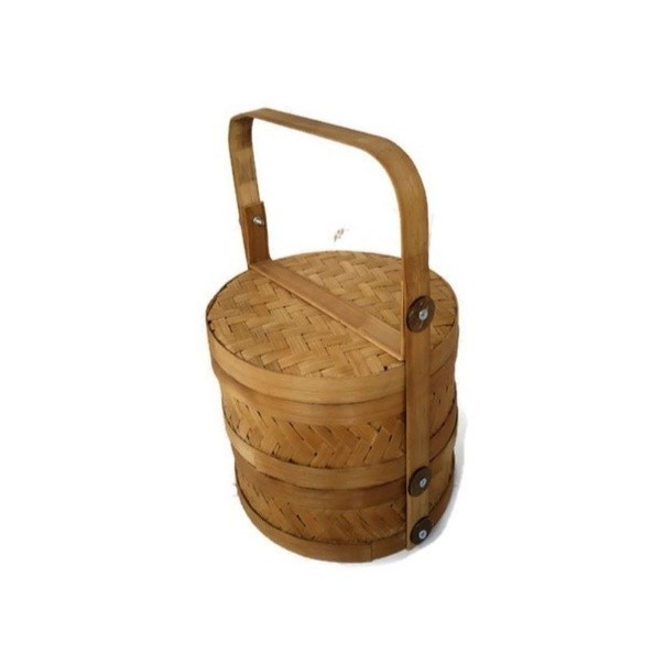 GK Rantang Bambu Kotak Susun 2/anyaman bambu/keranjang Piknik/besek - Bulat