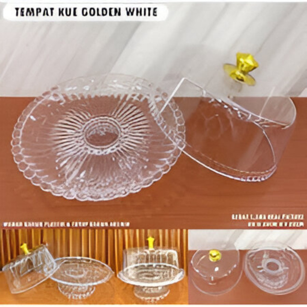 Tempat Kue Akrilik Cake Stand Kristal TK 146 Tudung Saji Kue Tart FOOD GRADE Golden Lemon - DV
