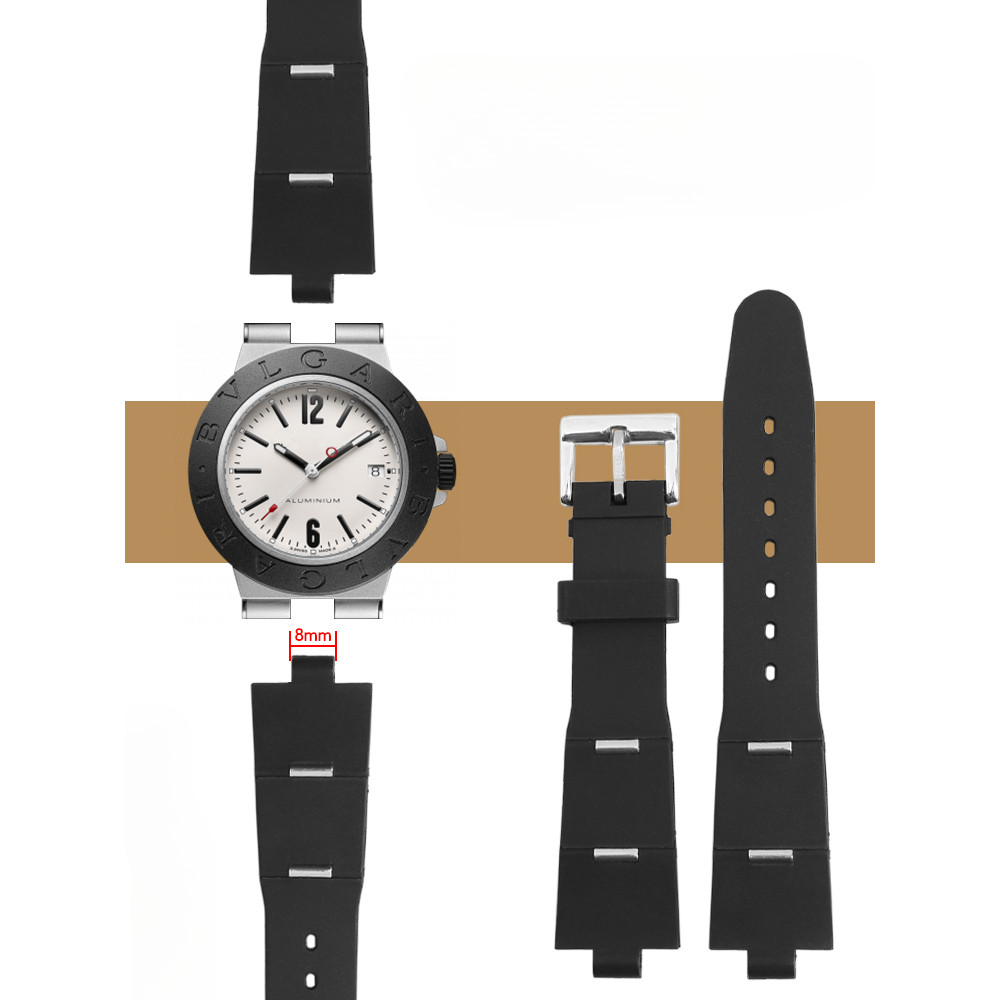For Bvlgari Watch with Convex Interface Waterproof Silicone Watch Strap and Black Rubber Watch Acces