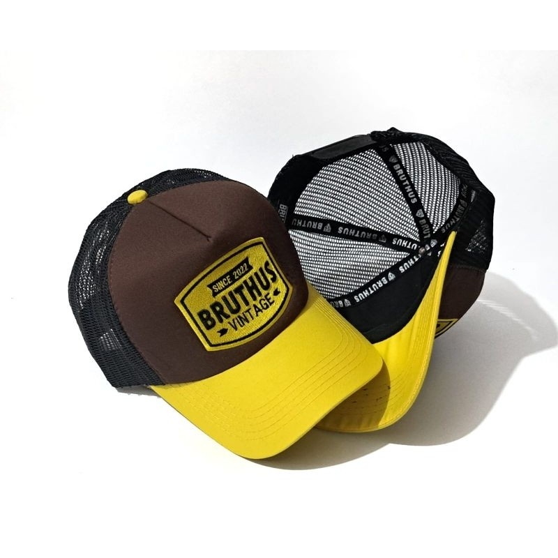 BRUTHUS_Topi baseball jaring pria warna coklat kuning hitam topi pria