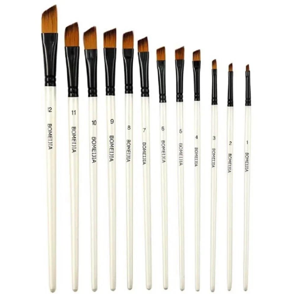 

12 pcs/set DIY Oil Acrylic Painting Art Paint Brushes Supplies Nylon Hair Wooden Handle Watercolor Paint Brush Pen Set Learning
