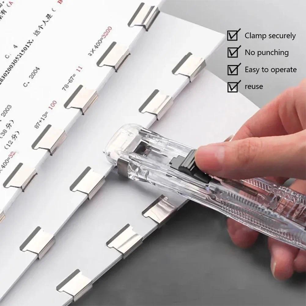 

Metal Traceless Push Clip Remover Binder Reusable Hand Push Clamp Stapler for Paper Document File Office Binding Tools Supplies