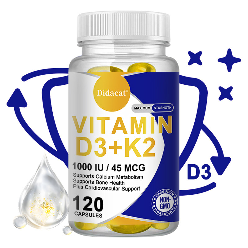 Didacat Vitamin D3 K2 Supplement, D3 10000 IU K2 45 Mcg, 30/60/120 Capsules