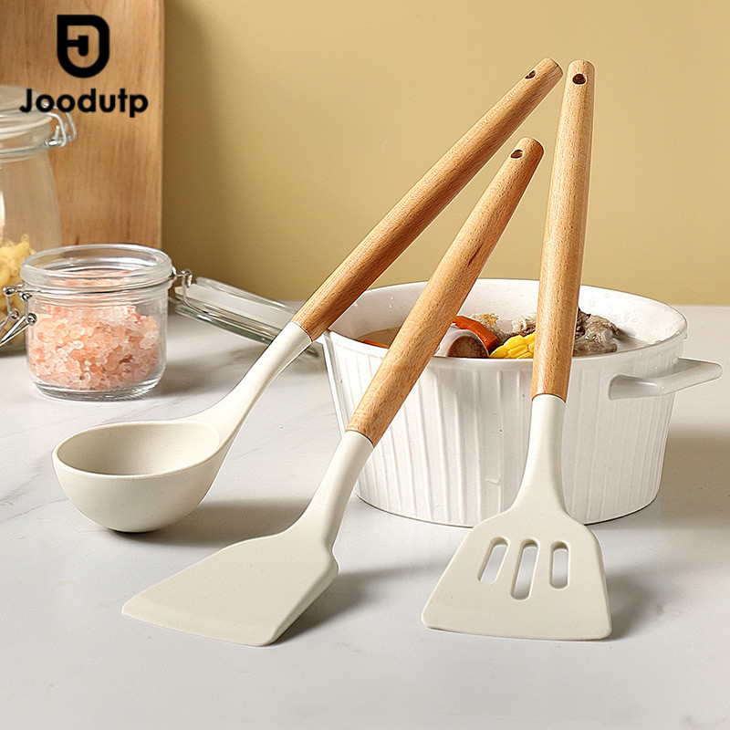 JOODUTP Spatula Set Putih 3 PC Sutil Silicone Alat Masak Silikon Tahan Panas 3 IN 1 Sendok Masak Sup - Sendok Dapur Turner