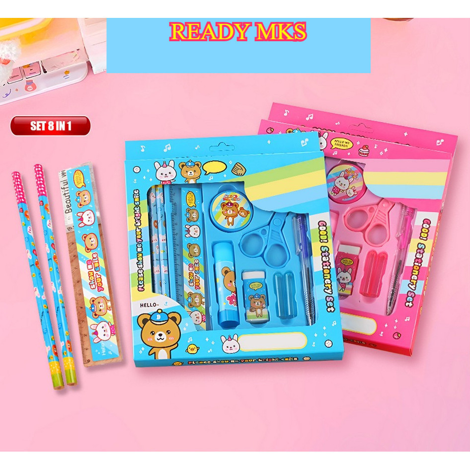 

smg - Alat Tulis Anak TK / Alat Tulis Set 8 in1 Karakter Stationery Kids / Kado Anak Set Gift 8 in 1