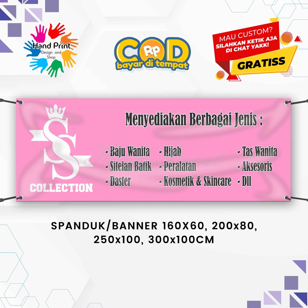 Cetak Spanduk Banner Toko Pakaian Pink MMT Spanduk Custom 300x100CM