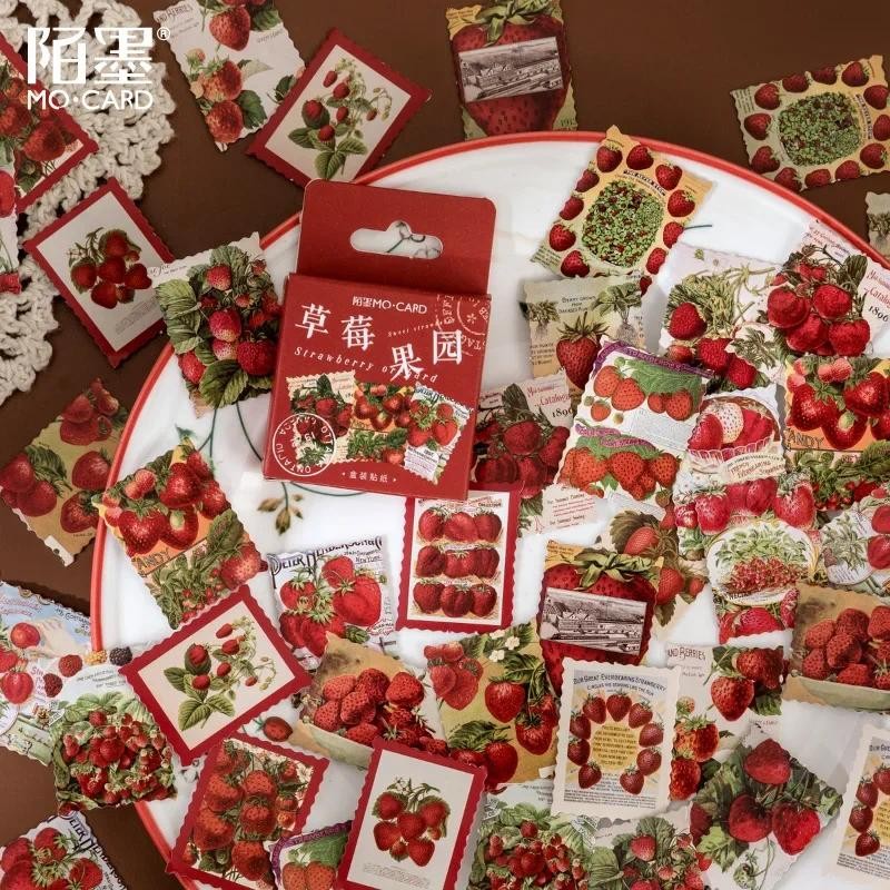 

45Pcs/box Strawberry Stickers Album Diary Label Scrapbooking Material DIY Journaling Stationery Cute Fruit Decorative Paper
