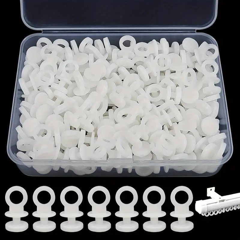 

100pcs Curtain Pulley Hook Accessories Curtain Track PVC Walking Bead Accessories Silent Pulley With Transparent Plastic Box