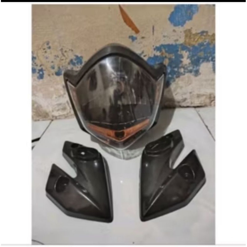 Reflektor HeadLamp Lampu Depan Set Kupingan Vixion Old 2010-2012 Coustom Hitam Oranye Glowing Fullse