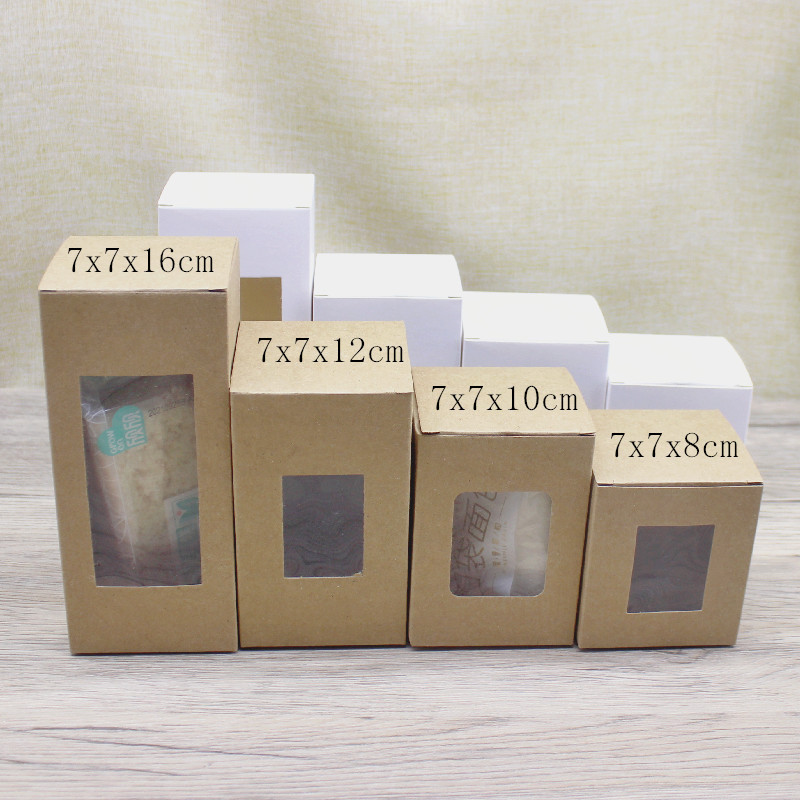

10 pcs corner window box 7x7x8/10/12/14/16cm paper packaging box, kraft paper gift candy wedding gift box