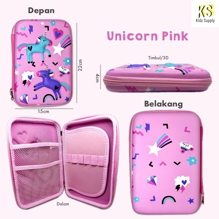 

Best- Tempat Pensil Unicorn Kotak Pensil anak perempuan Hardcase 3D lucu - Unicorn pink