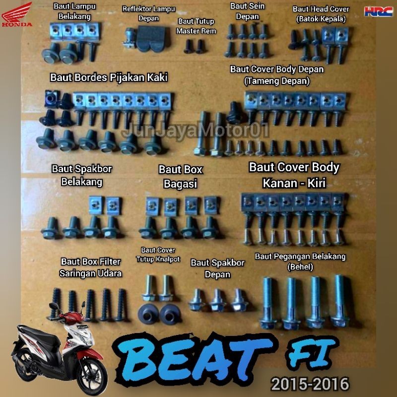 Baut Lengkap Full Set Body Honda Beat Fi 2015-2016 / Baut Lengkap Fullset Bodi Honda Beat Fi 2015 - 