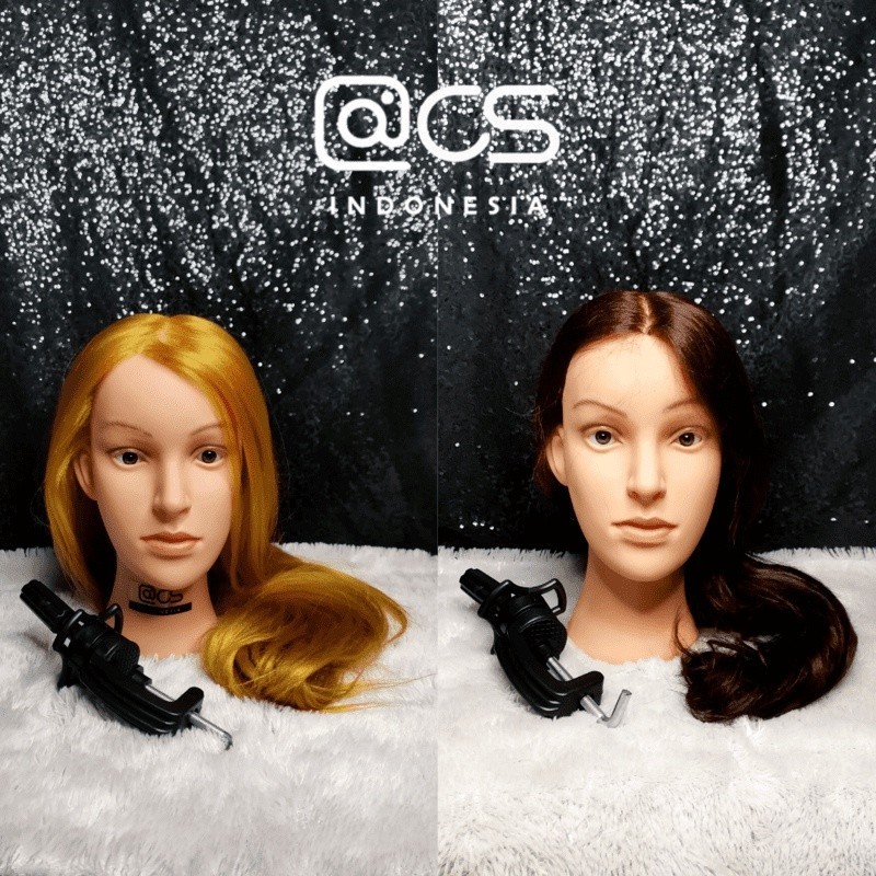 (READY) 50% human hair mannequin boneka latihan potong rambut sanggul hairdo free tripod meja