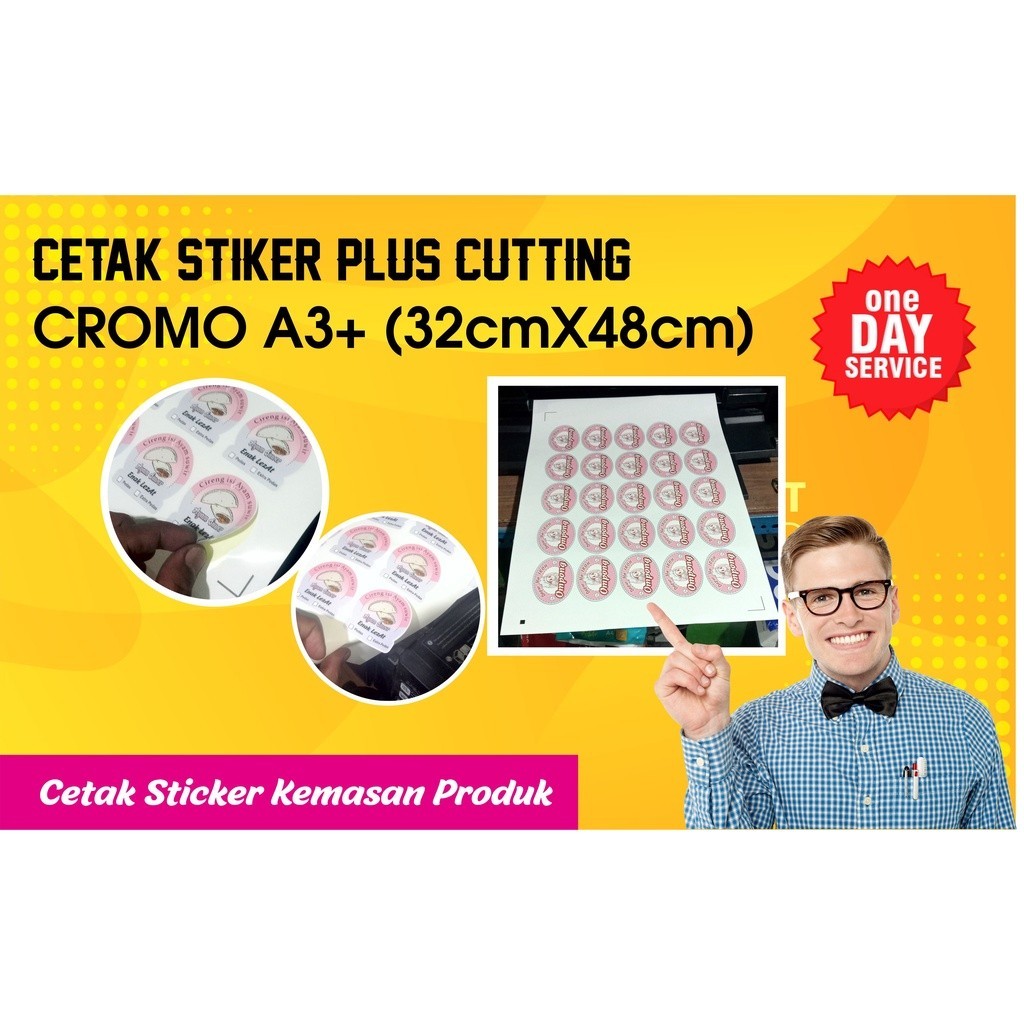 

Cetak stiker label produk chromo + Cutting sesuai pola | sticker kemasan makanan, minuman
