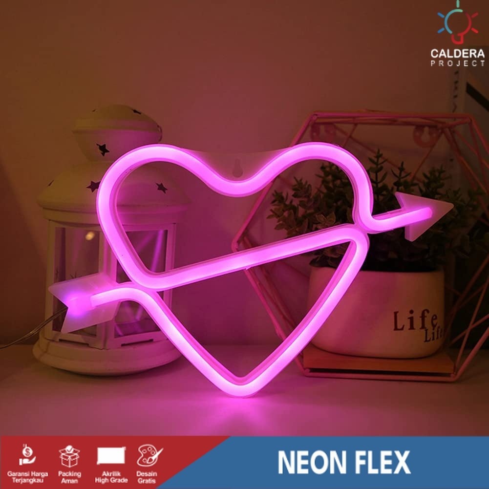 Lampu Neon Bentuk Cupid Heart / Hati Terpanah Neon LED Sign Light - Dekorasi Kamar Lampu Tidur Aesth