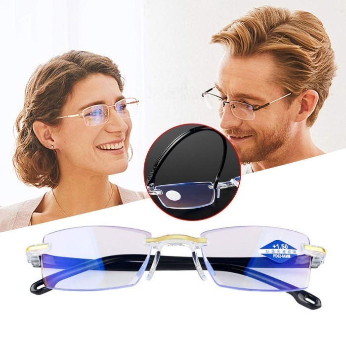 Kacamata Plus Baca Rabun Jarak Dekat Presbiopia Orang Tua Ringan Frameless Anti Blue Light Glasses Plus + 1 1,5 2 2,5 3 3,5 4 1.0 1.5 2.0 2.5 3.0 3.5 4