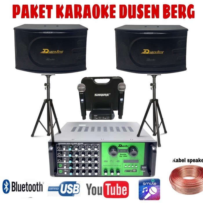 Paket Karaoke Komplit Speaker Dusenberg Mic Shure Wireless Original