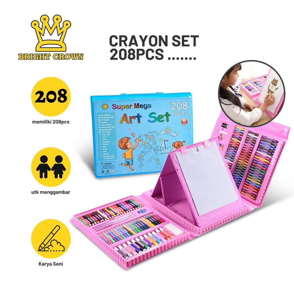 

Bright Crown Pensil Warna Crayon Set Isi 208pcs & 150pcs / Crayon set Macam Warna Cocok Menggambar Mewarnai