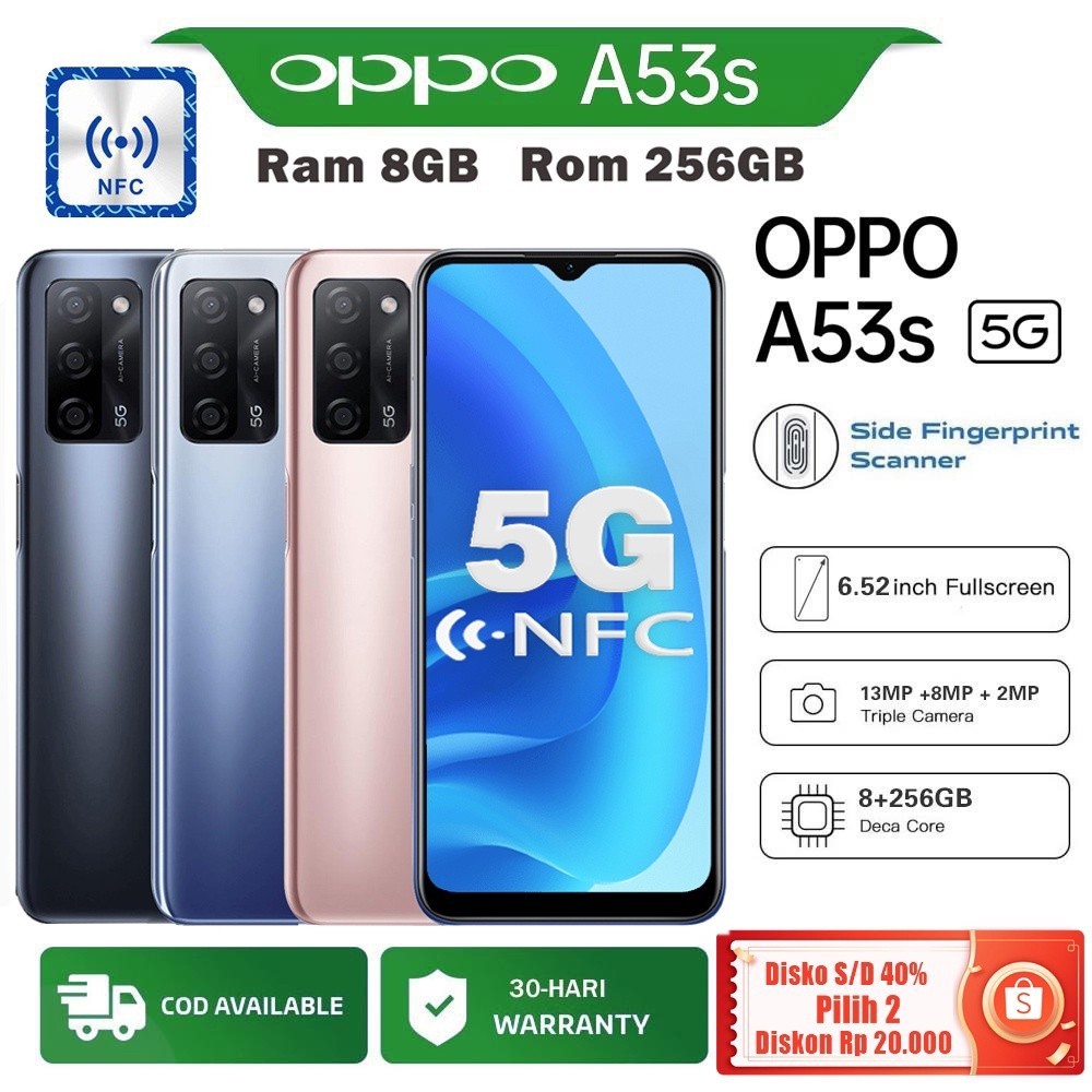 hp murah oppo A53s RAM 8GB/ 256GB 6.52 inch baru SmartPhones handphone