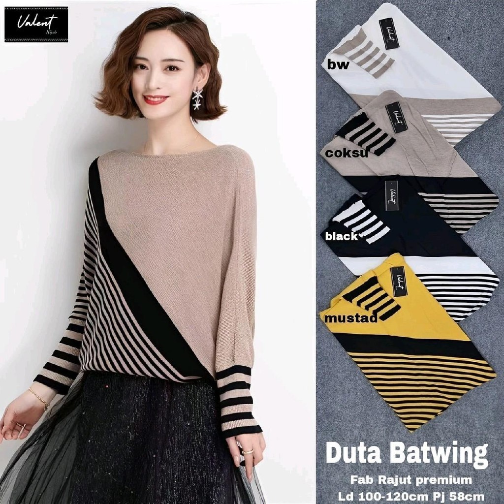 Duta Batwing Blouse Atasan Rajut Lengan Kelelawar Motif Garis