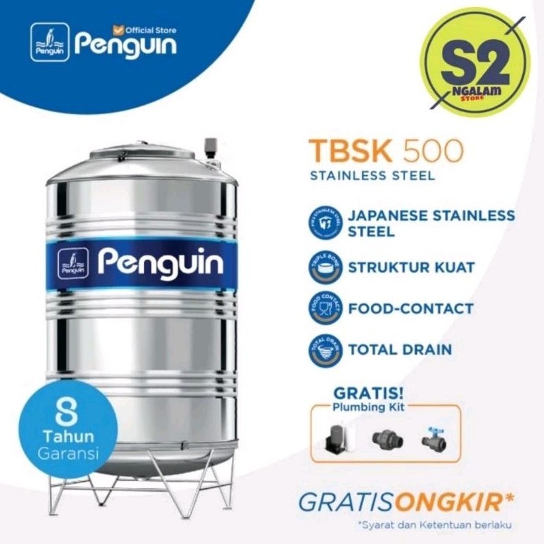 PROMO SPESIAL Tandon Air /Toren Air /Tangki Air - Stainless TBSK PENGUIN 500 Liter (Invoice)