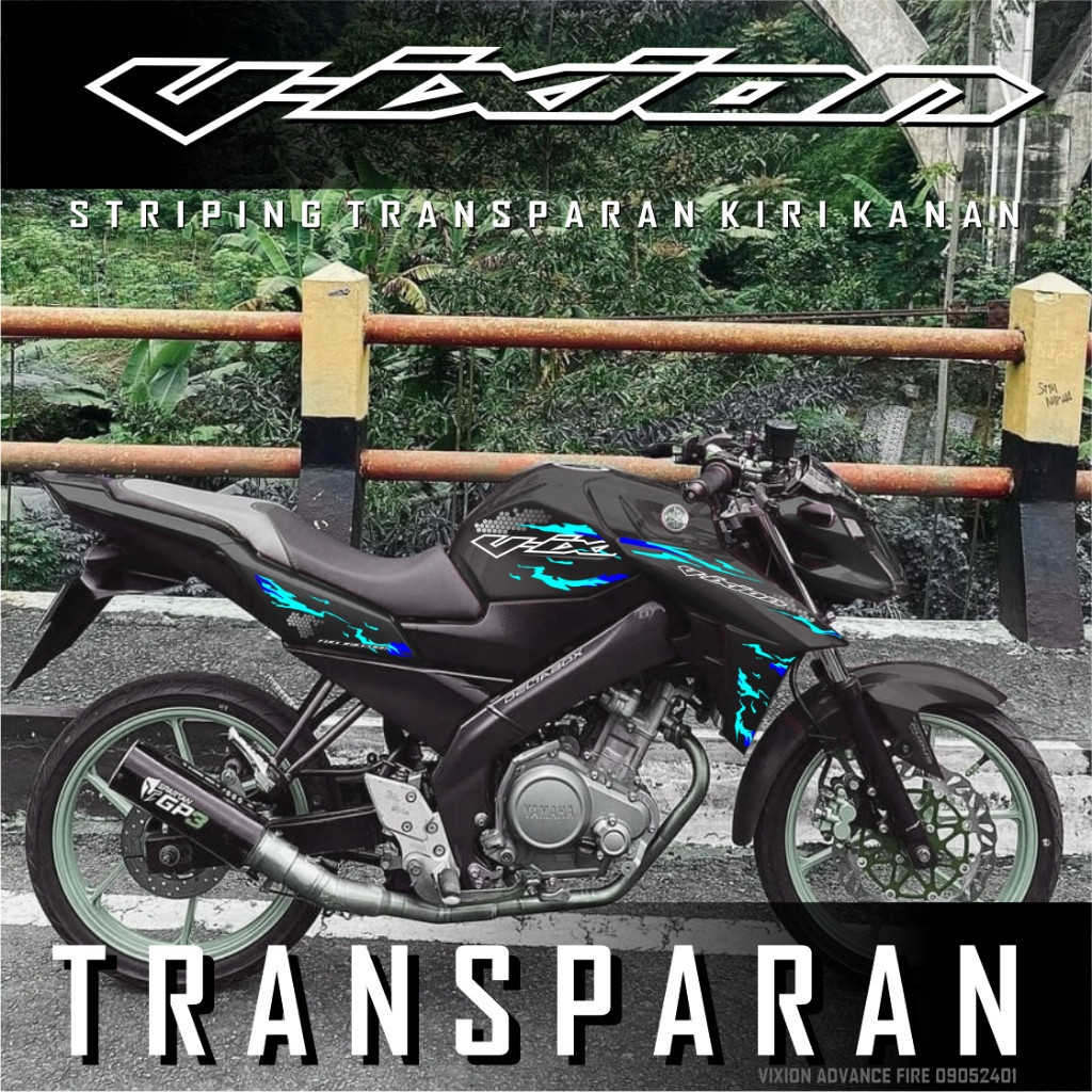 Stiker Striping Transparan Yamaha Vixion Advance Api Biru Merah