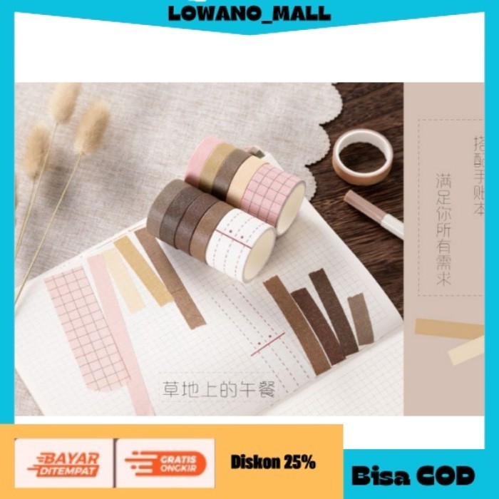

[[BEST QUALITY]] TERLARIS Washi Tape 10 Pcs/ Pack Simple Minimalist Masking Tape Isolasi 003 GREEN PALATE COD