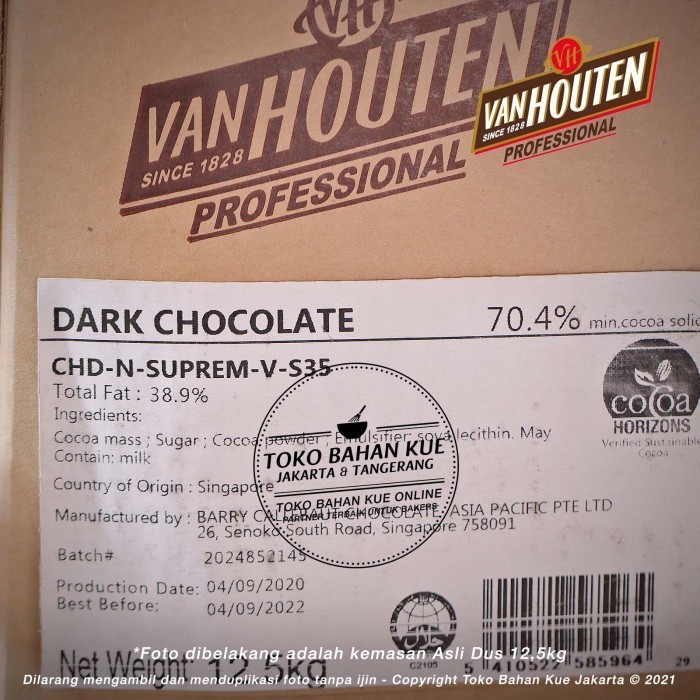 

Van Houten - Dark Chocolate Couverture 70,4% Coin 100gr Coklat Baking