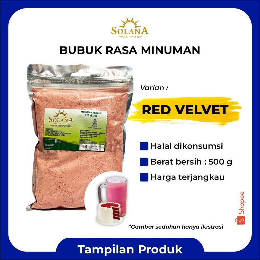 

Bubuk Rasa RED VELVET Serbuk Minuman Merk SOLANA Premium Kekinian