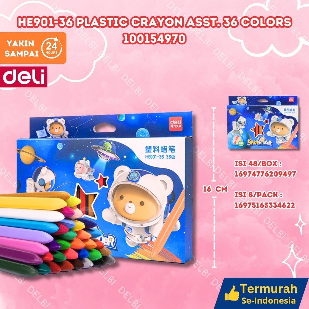 

Deli Plastic Crayon / Krayon Plastik HE901-36 PLASTIC CRAYON ASST. 36 COLORS