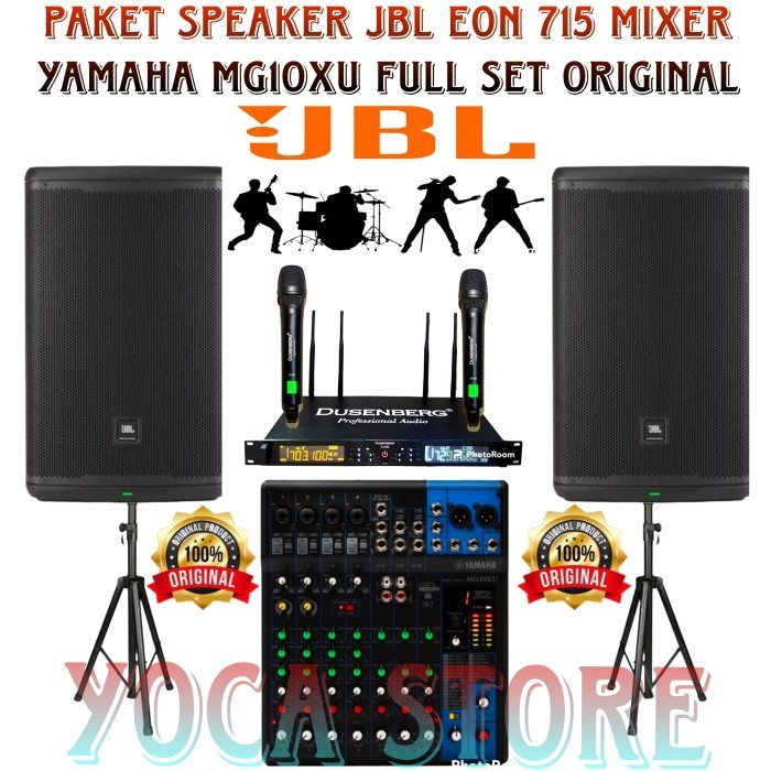 Paket Karaoke JBL EON 715 Mixer Yamaha Mg-10 2 Mic Wireless ORIGINAL