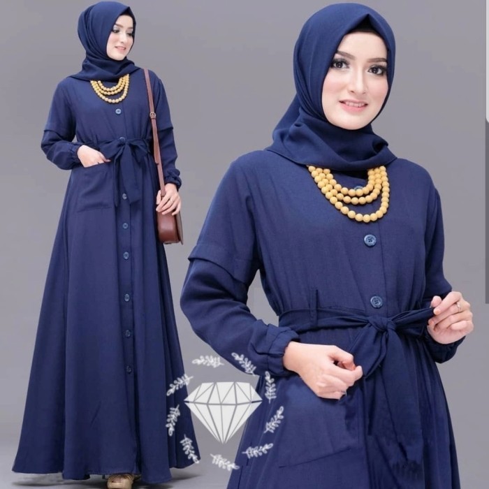 gamis simpel dina navy dres maxi baju kuliah remaja gaul dina