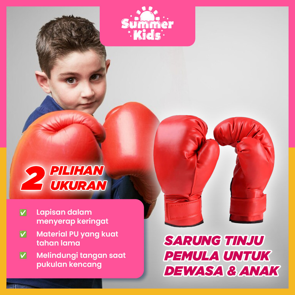 Sarung Tinju Samsak Anak Polos Material PU Boxing Gloves Set Olahraga MMA Dewasa Latihan Summer Kids