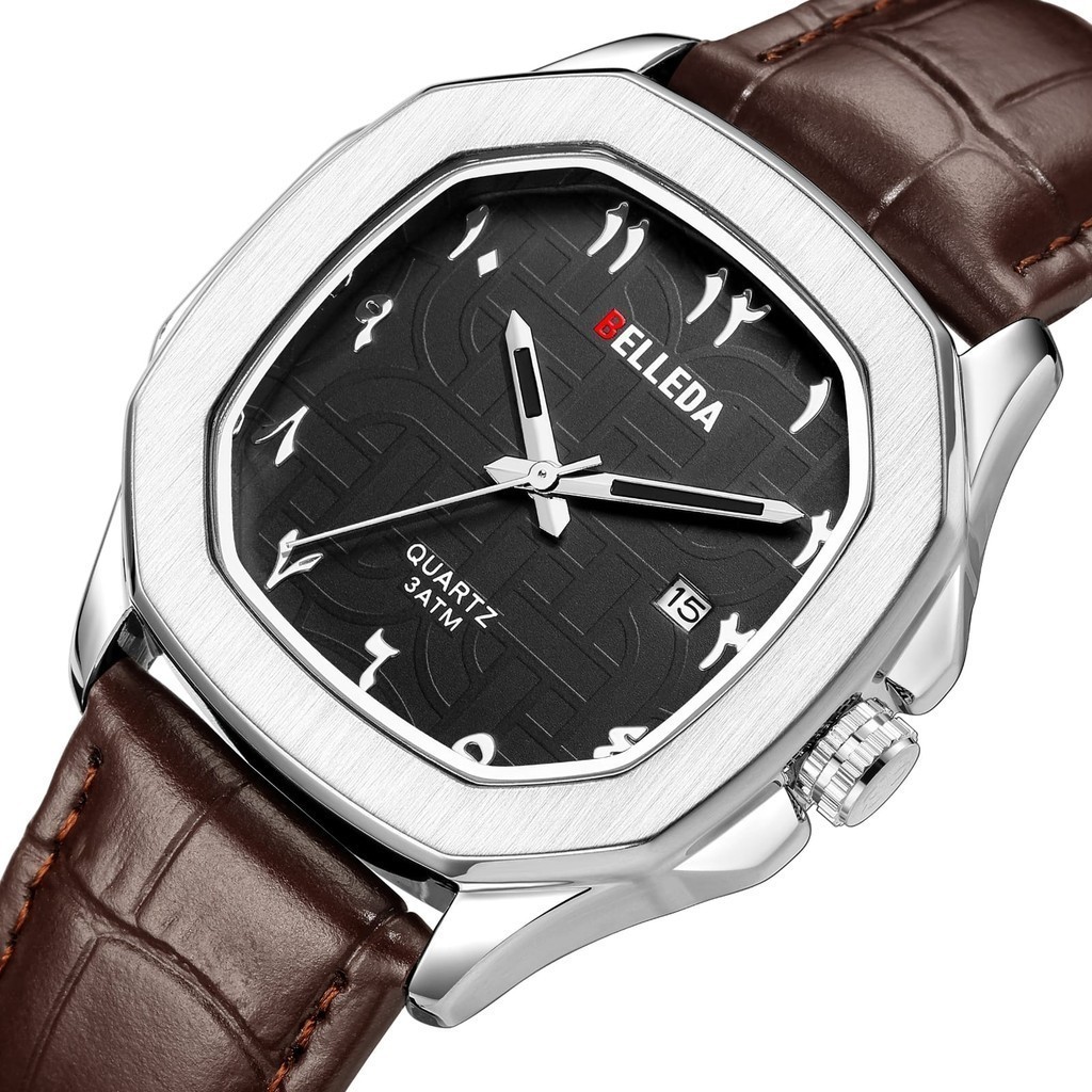 Jam Tangan Pria Wanita Belleda 9484-2 Analog Tali Kulit Arbick Number Anti Air 30 Meter